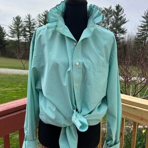 Green  Gingham Button-Up Tie-Front Shirt